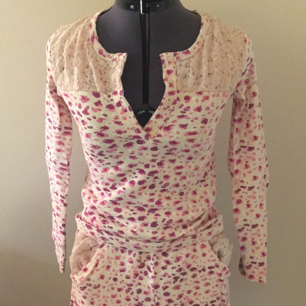 Pink Long John PJs w/lace accent